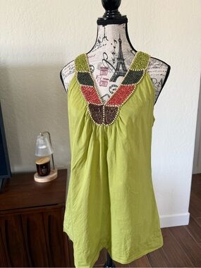 Apt. 9 Lime Green Beaded Halter Tank